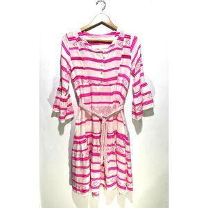 Aspiga dress pink stripes bohemian cotton flare casual women S